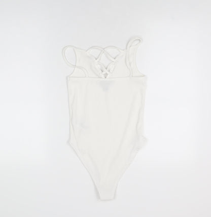 New Look Womens White Polyester Bodysuit One-Piece Size 8 Snap