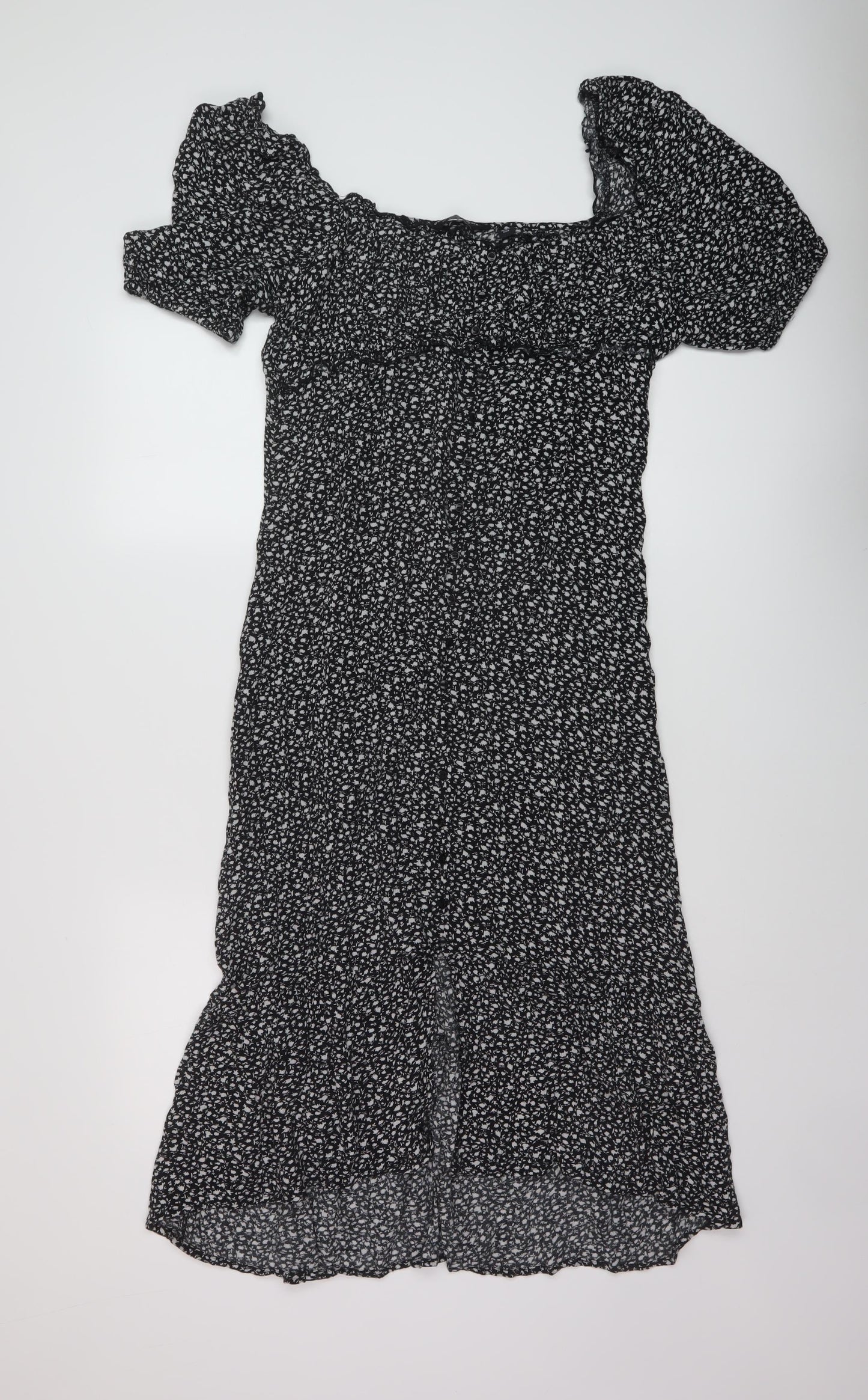 Dorothy Perkins Womens Black Geometric Viscose A-Line Size 14 Square Neck Pullover