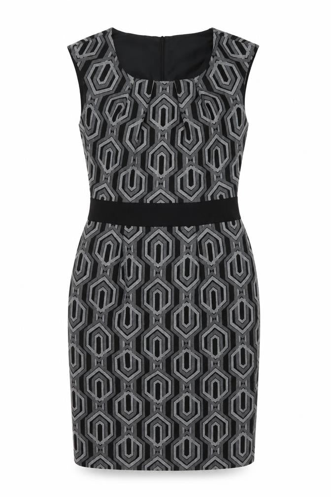 Linea Womens Black Geometric Polyester Sheath Size 12 Round Neck Zip