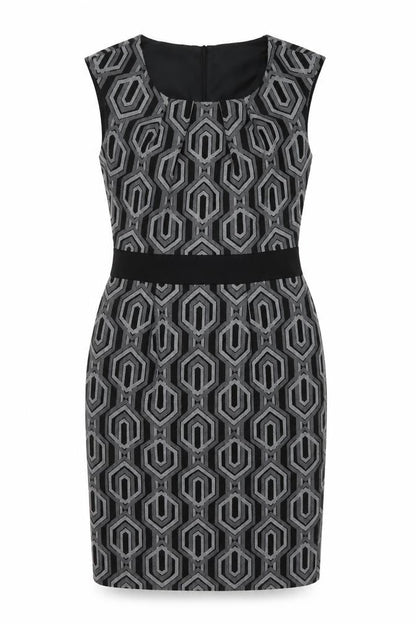 Linea Womens Black Geometric Polyester Sheath Size 12 Round Neck Zip