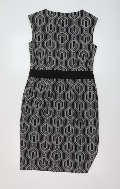 Linea Womens Black Geometric Polyester Sheath Size 12 Round Neck Zip