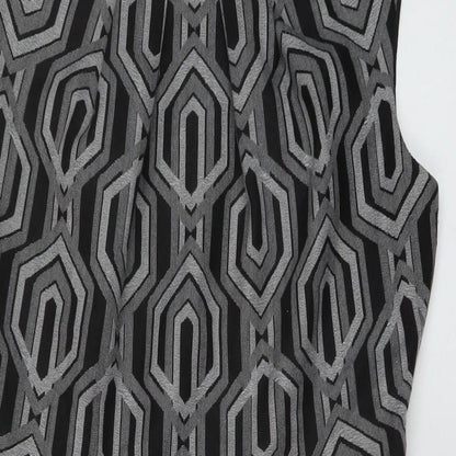 Linea Womens Black Geometric Polyester Sheath Size 12 Round Neck Zip