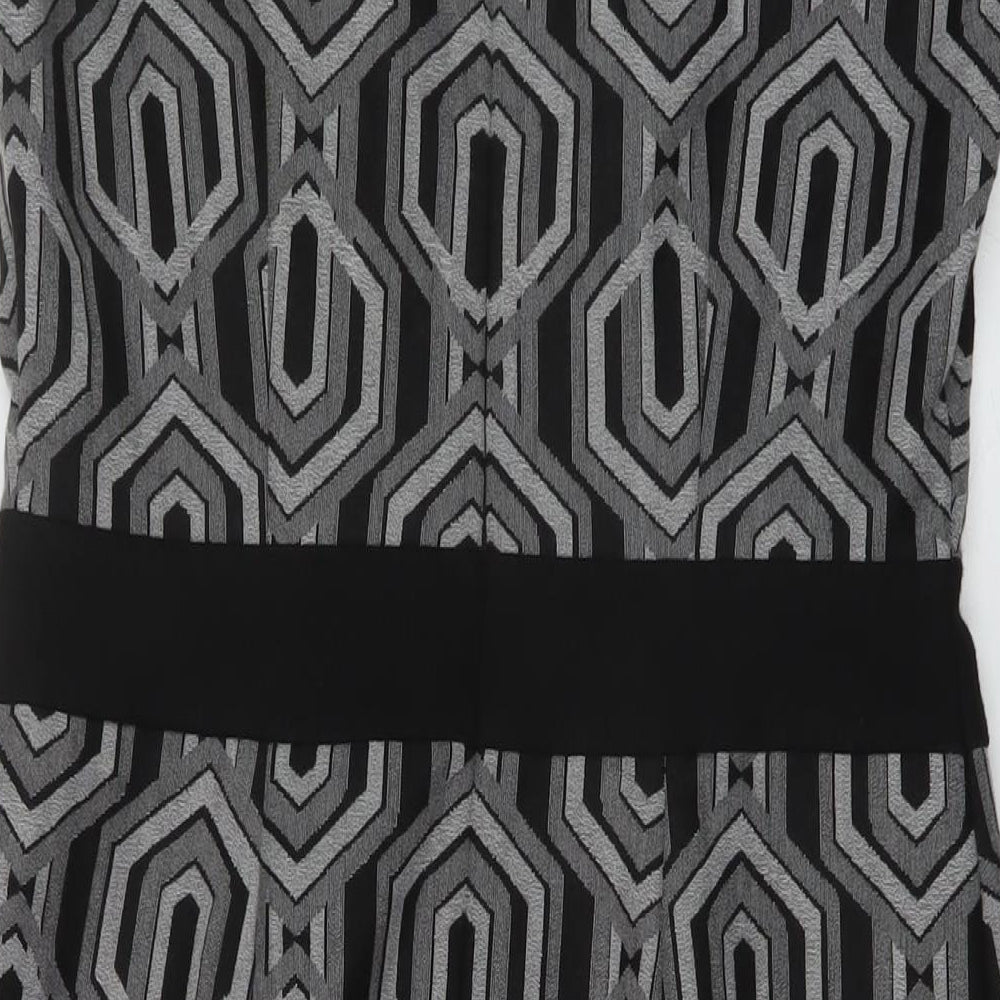 Linea Womens Black Geometric Polyester Sheath Size 12 Round Neck Zip