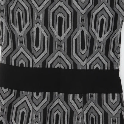 Linea Womens Black Geometric Polyester Sheath Size 12 Round Neck Zip
