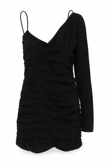 Zara Womens Black Linen Bodycon Size M V-Neck Zip