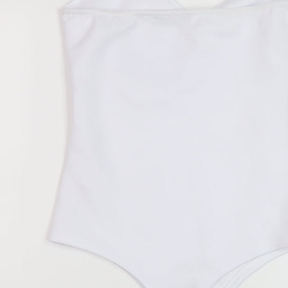 PRETTYLITTLETHING Womens White Polyester Bodysuit One-Piece Size 10 Snap