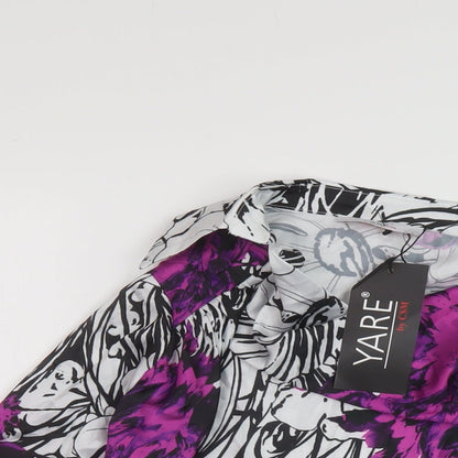 Yare Womens Multicoloured Floral Polyester Basic Blouse Size S Cowl Neck