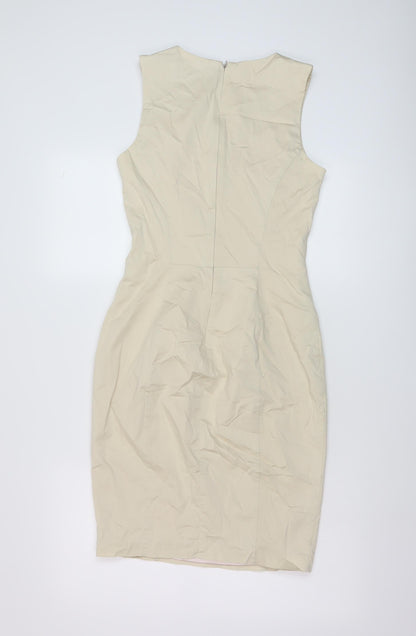 French Connection Womens Beige Cotton Bodycon Size 10 Round Neck Zip