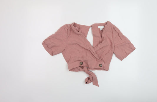 Womens UK Size 8 Topshop Pink Cropped Blouse