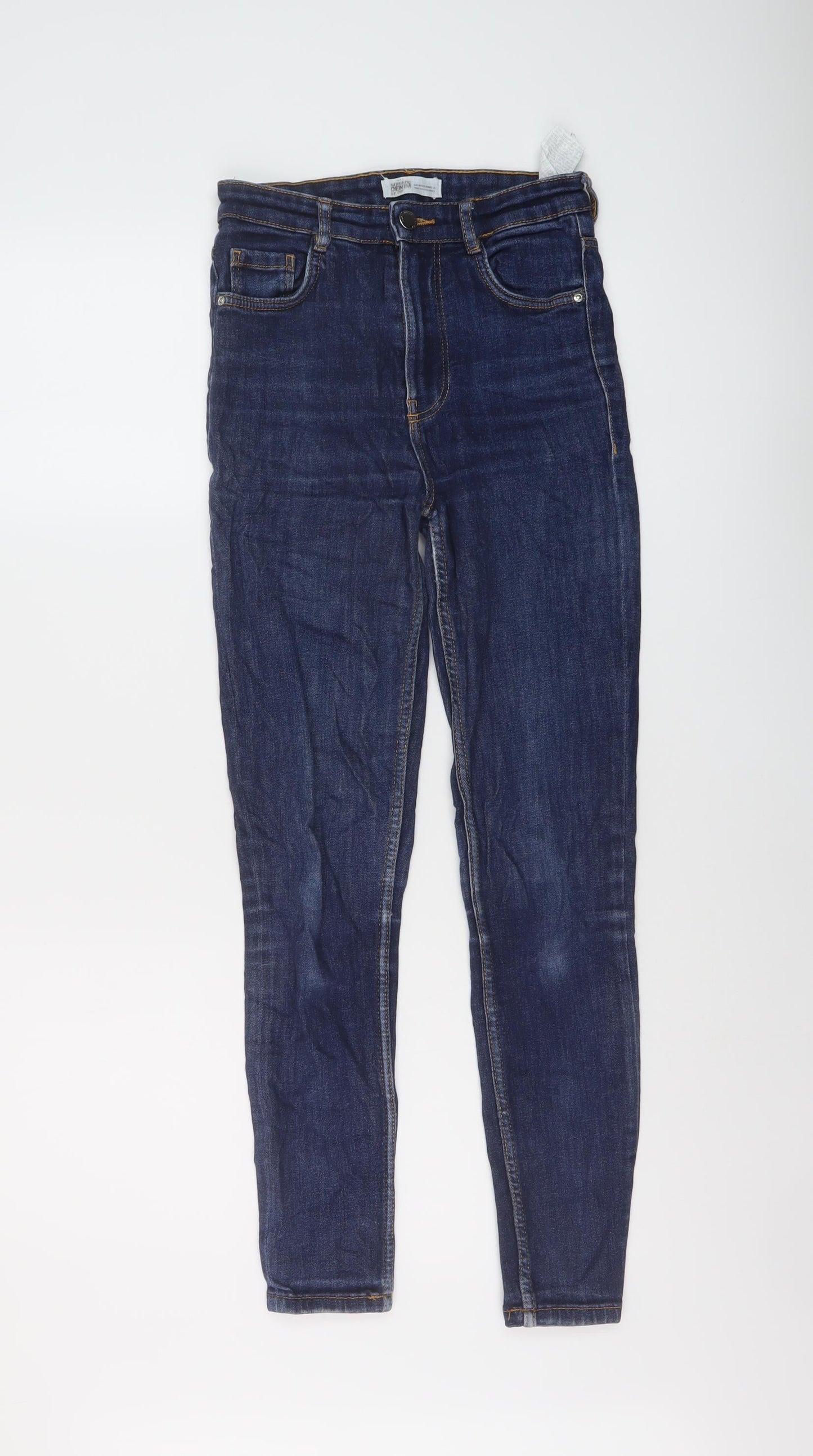 Zara Womens Blue Cotton Skinny Jeans Size 8 L27 in Regular Button