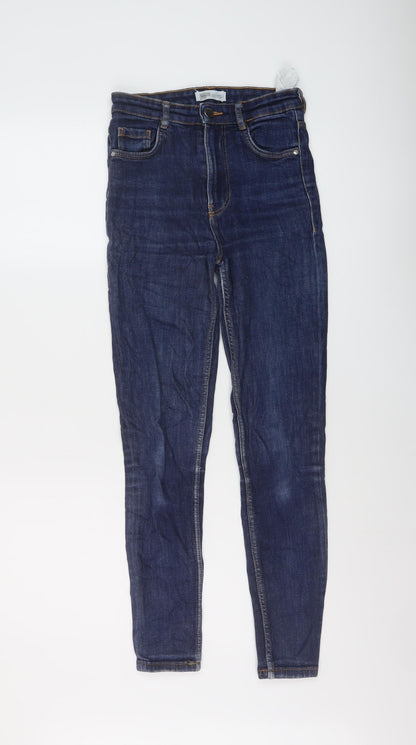Zara Womens Blue Cotton Skinny Jeans Size 8 L27 in Regular Button