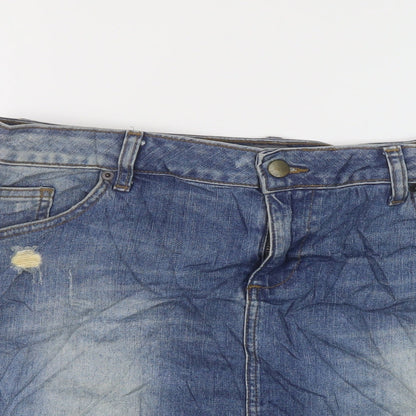 Zara Womens Black Cotton Mini Skirt Size XL Button