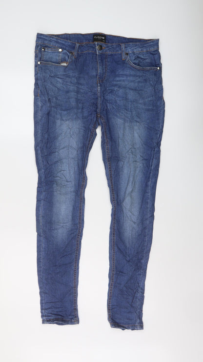 Closure Mens Blue Cotton Skinny Jeans Size 34 in L30 in Regular Button