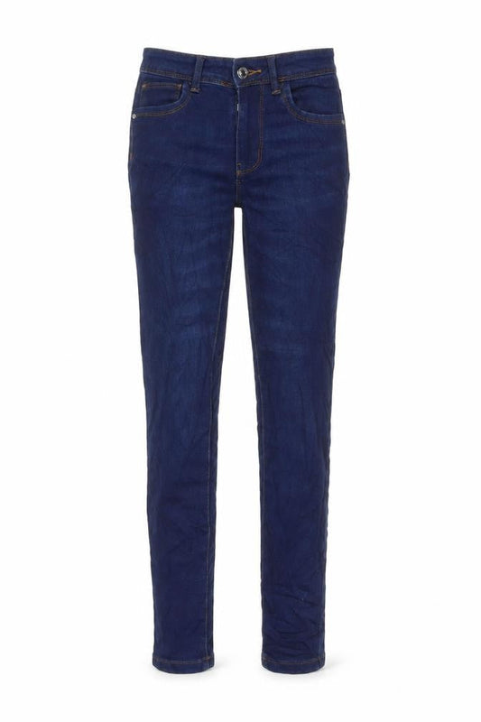 Front view of Denim & Co. women’s blue cotton skinny jeans, size UK 4, 25-inch leg regular button