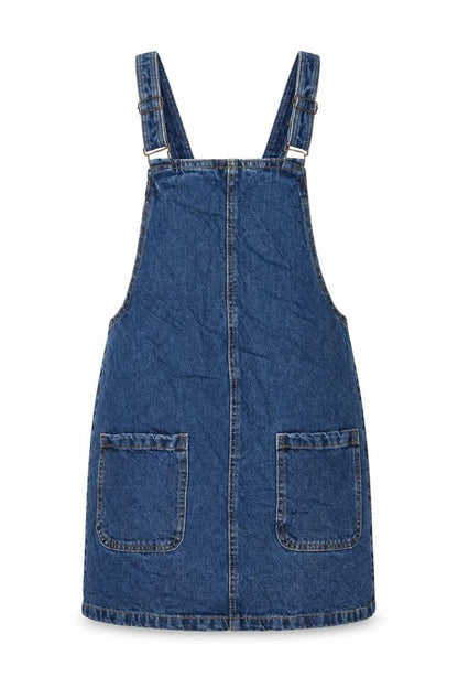 New Look Womens Blue Cotton Pinafore/Dungaree Dress Size 10 Square Neck Buckle