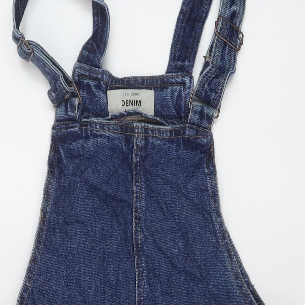 New Look Womens Blue Cotton Pinafore/Dungaree Dress Size 10 Square Neck Buckle