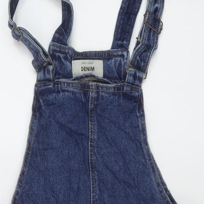 New Look Womens Blue Cotton Pinafore/Dungaree Dress Size 10 Square Neck Buckle