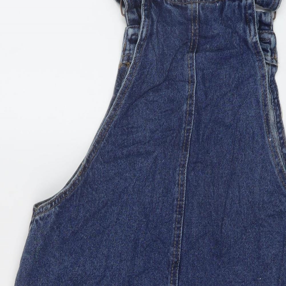 New Look Womens Blue Cotton Pinafore/Dungaree Dress Size 10 Square Neck Buckle