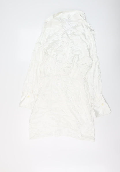 Zara Womens Ivory Polyester Shirt Dress Size S Collared Zip