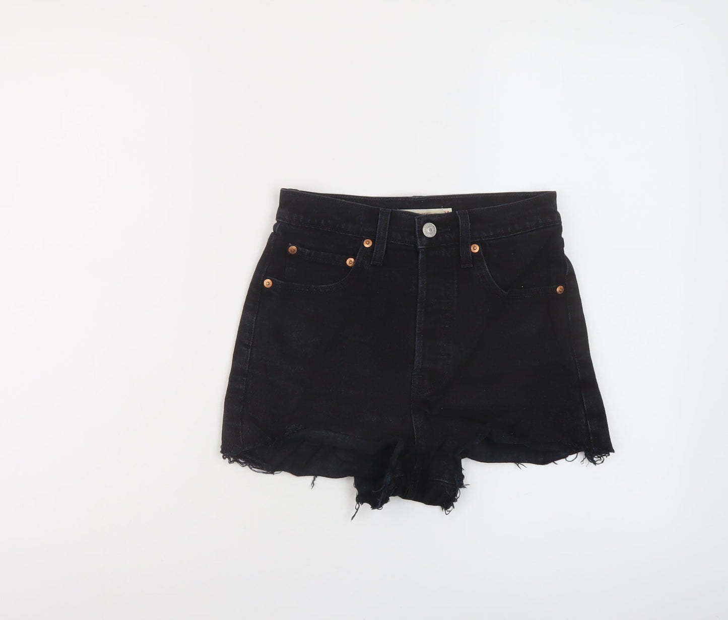 Levi's Womens Black Cotton Hot Pants Shorts Size 24 in L3 in Regular Button