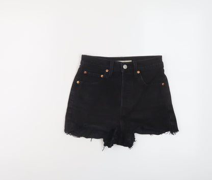 Levi's Womens Black Cotton Hot Pants Shorts Size 24 in L3 in Regular Button