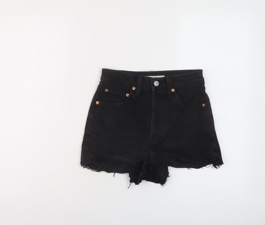 Levi's Womens Black Cotton Hot Pants Shorts Size 24 in L3 in Regular Button