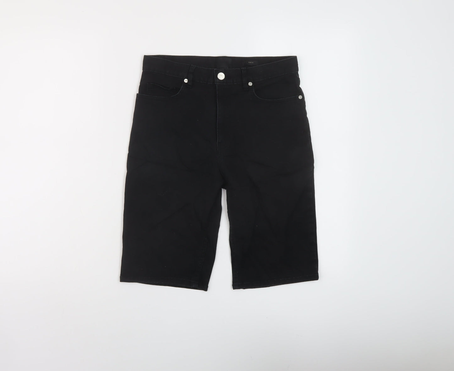 H&M Mens Black Cotton Bermuda Shorts Size 28 in L11 in Regular Button