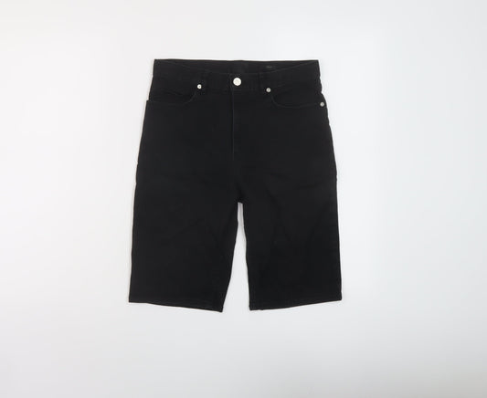 H&M Mens Black Cotton Bermuda Shorts Size 28 in L11 in Regular Button