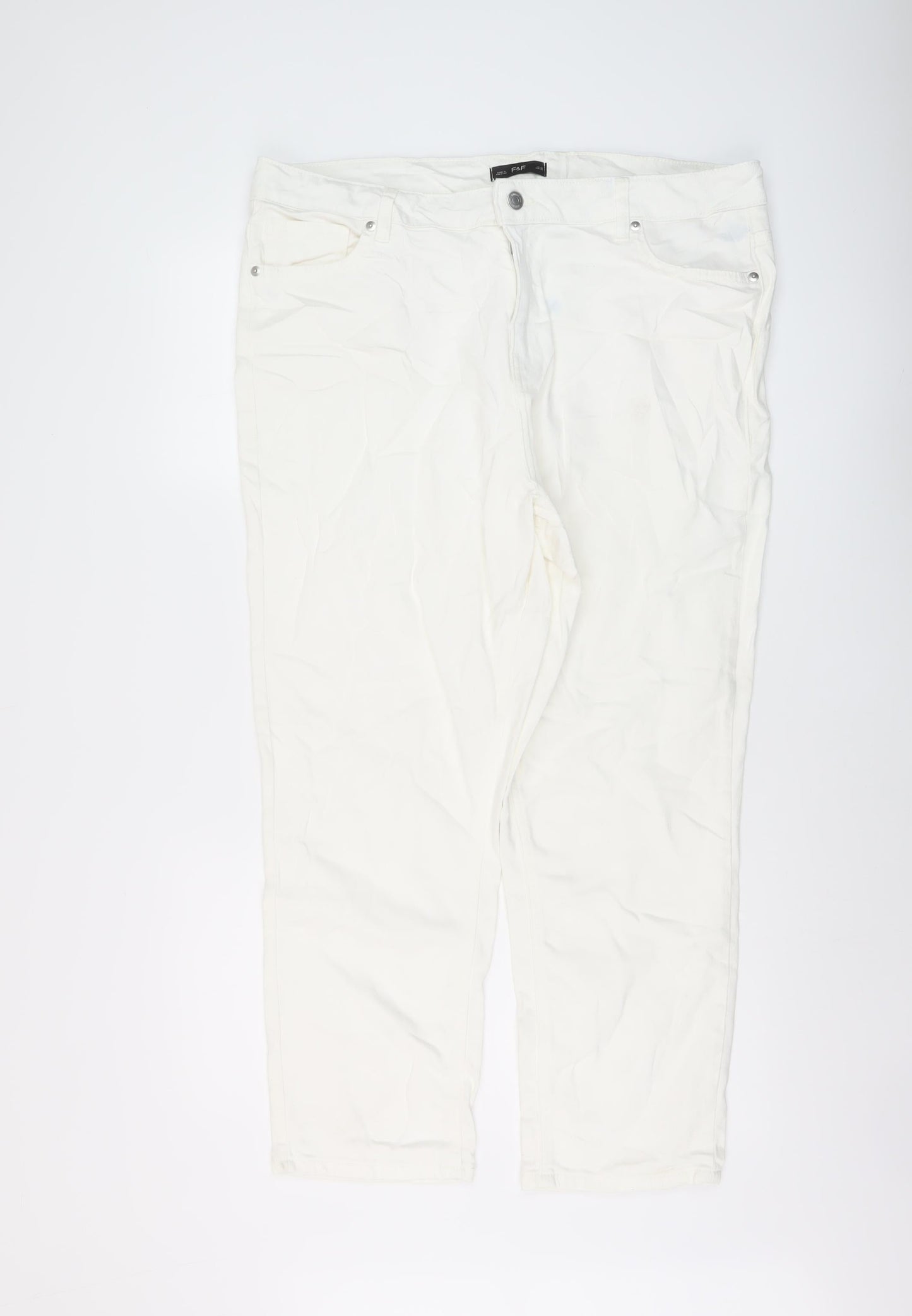 F&F Womens Ivory Cotton Straight Jeans Size 18 L26 in Regular Button