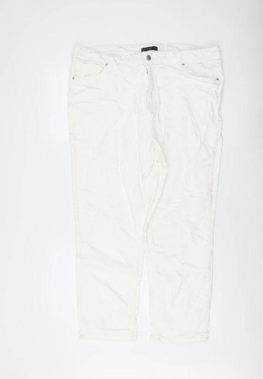 F&F Womens Ivory Cotton Straight Jeans Size 18 L26 in Regular Button