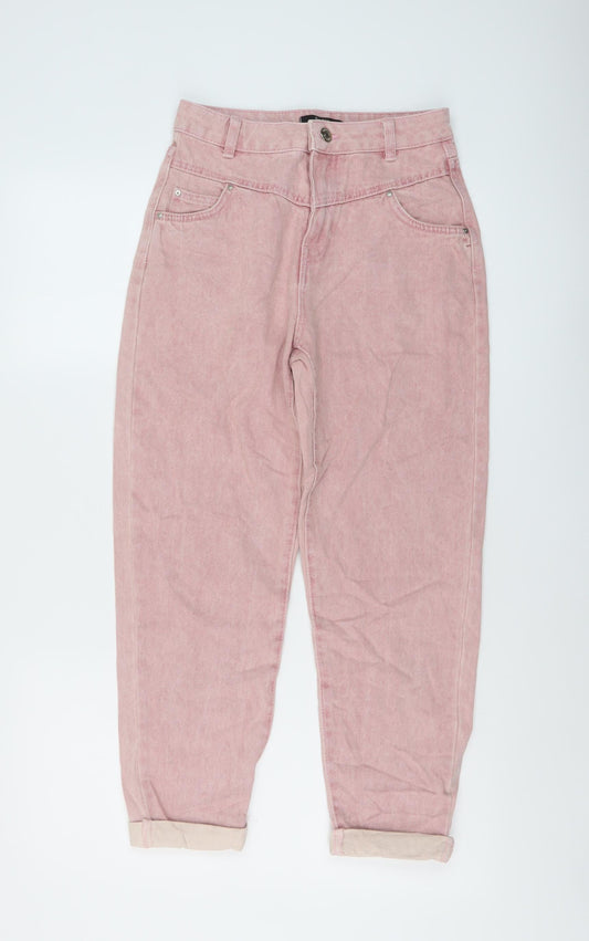 Bershka Womens Pink Cotton Mom Jeans Size 6 L24 in Regular Button