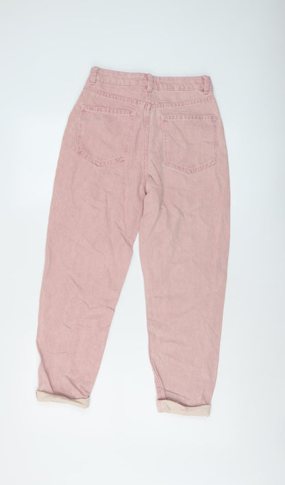 Bershka Womens Pink Cotton Mom Jeans Size 6 L24 in Regular Button