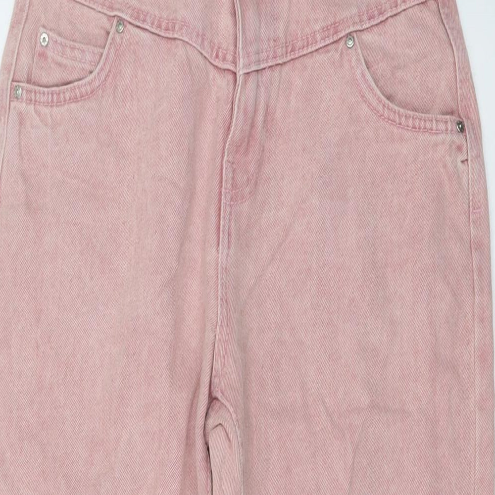 Bershka Womens Pink Cotton Mom Jeans Size 6 L24 in Regular Button