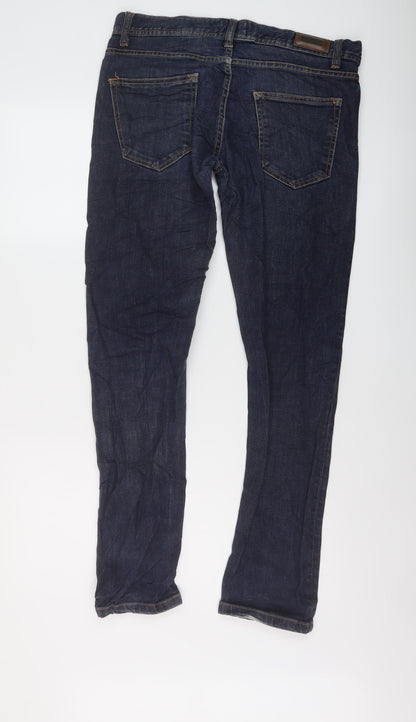 Zara Mens Blue Cotton Straight Jeans Size 32 in L31 in Regular Button
