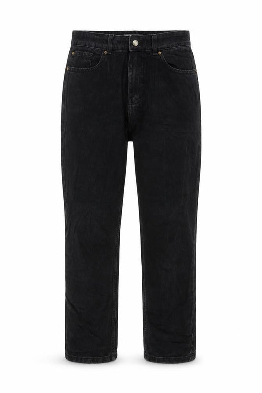 Front view of Denim & Co. women’s grey cotton straight jeans, size UK 12, 28-inch leg regular button