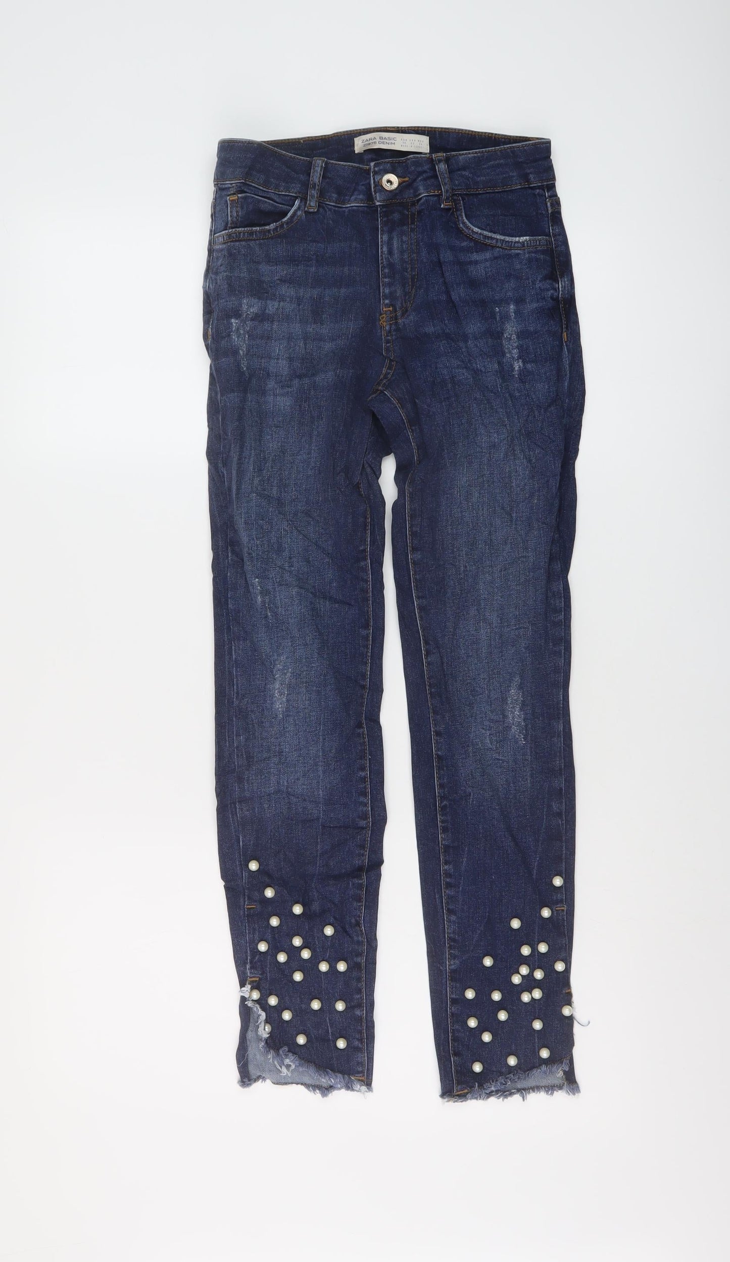 Zara Womens Blue Cotton Skinny Jeans Size 6 L27 in Regular Button