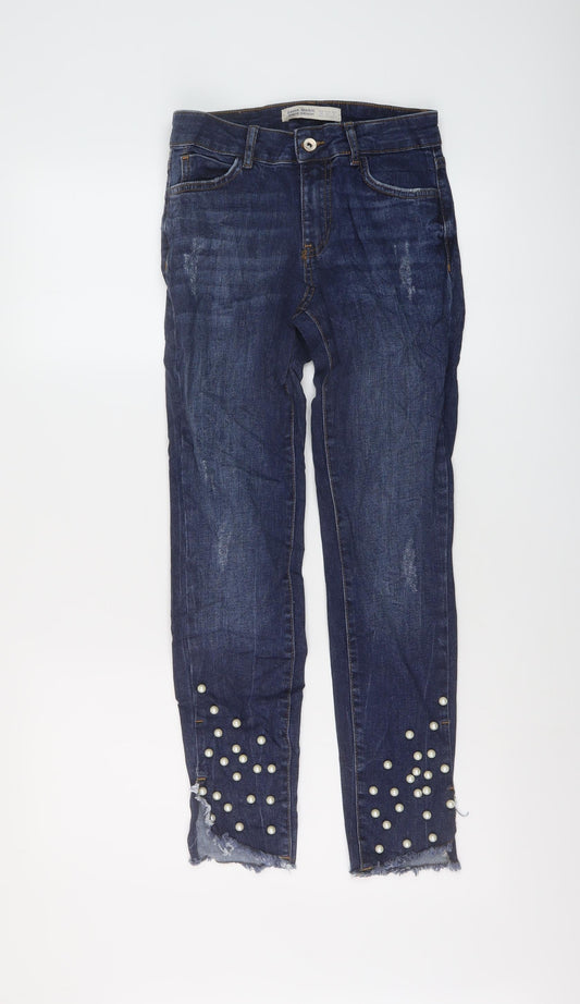 Zara Womens Blue Cotton Skinny Jeans Size 6 L27 in Regular Button