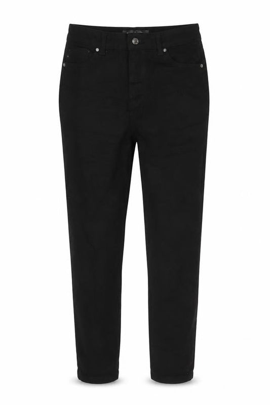 Front view of Denim & Co. women’s black cotton skinny jeans, size UK 12, 27-inch leg regular button