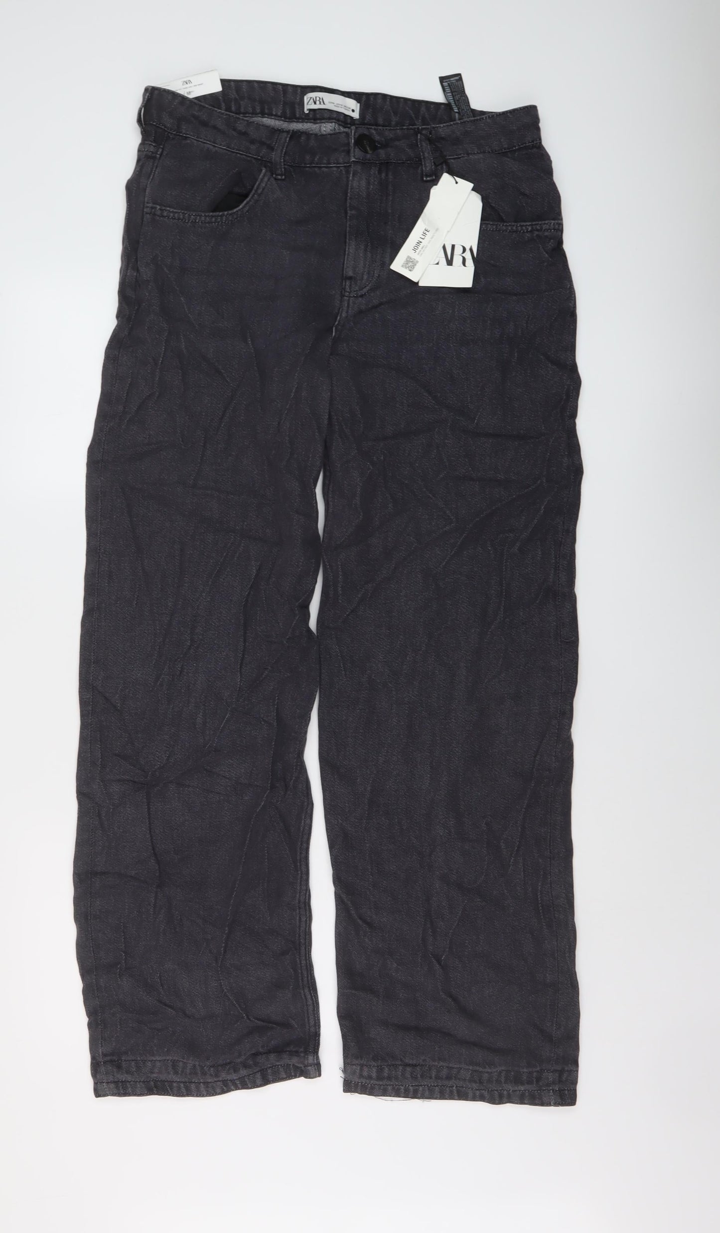 Zara Womens Grey Cotton Wide-Leg Jeans Size M L36 in Regular Button