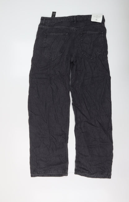 Zara Womens Grey Cotton Wide-Leg Jeans Size M L36 in Regular Button