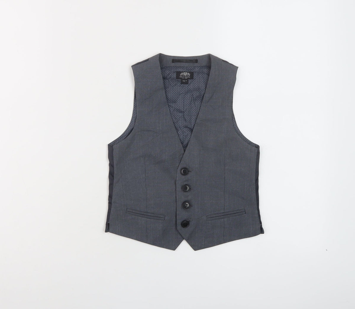 Additional front view of Finest Quality boys’ grey jacket waistcoat, size 4, years button