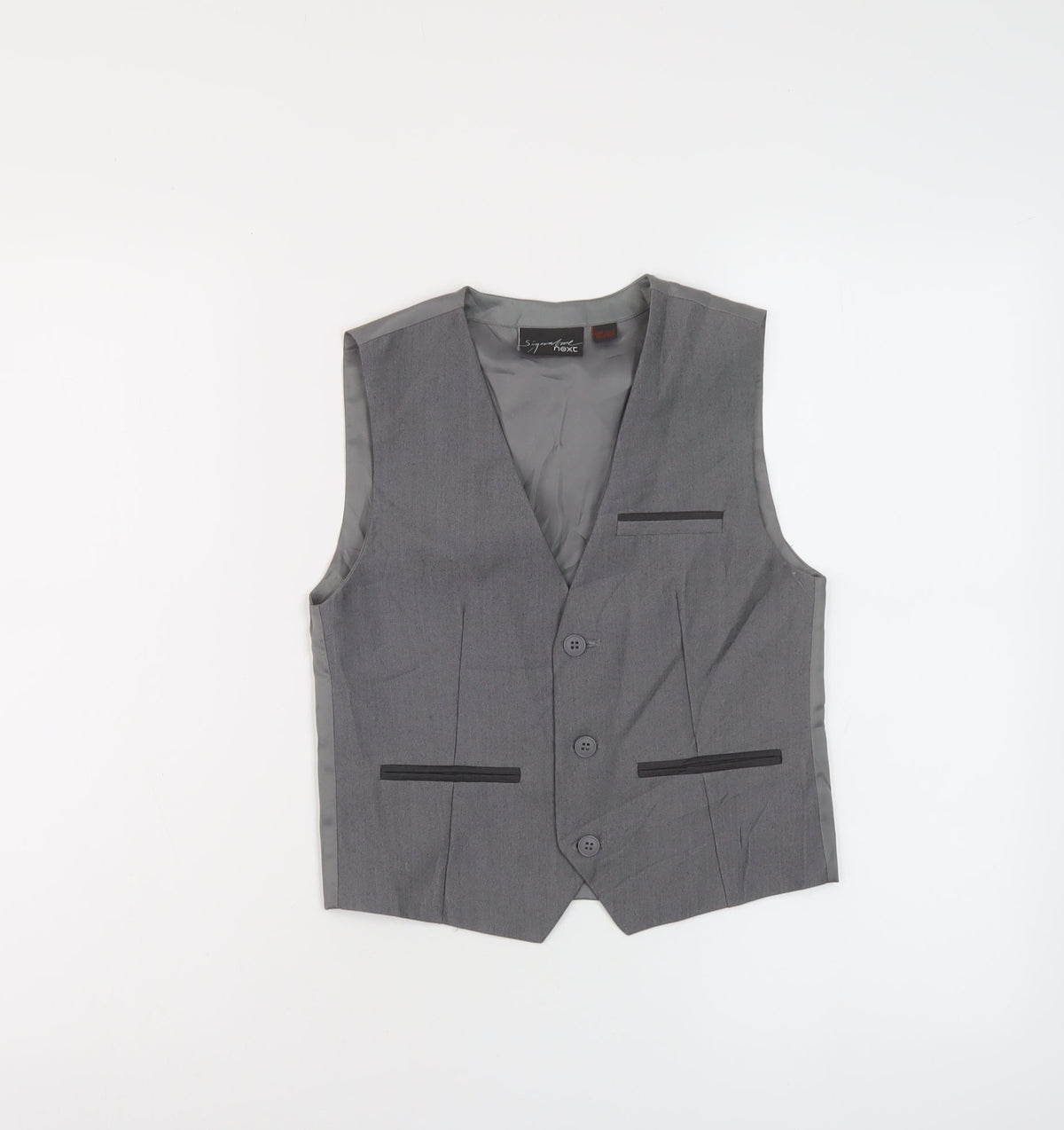 Additional front view of Next boys’ grey jacket waistcoat, size 8, years button