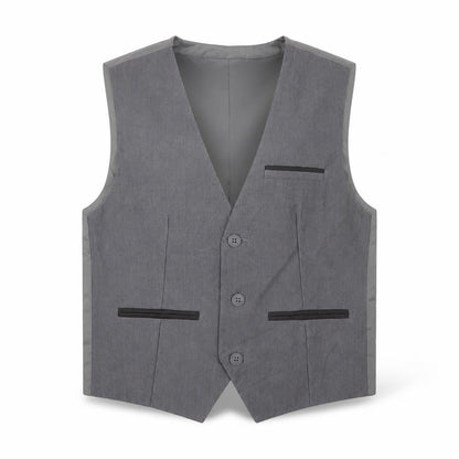 Front view of Next boys’ grey jacket waistcoat, size 8, years button
