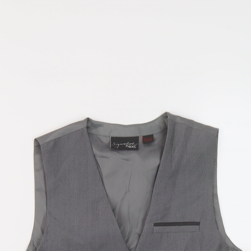 Close-up detail of Next boys’ grey jacket waistcoat, size 8, years button