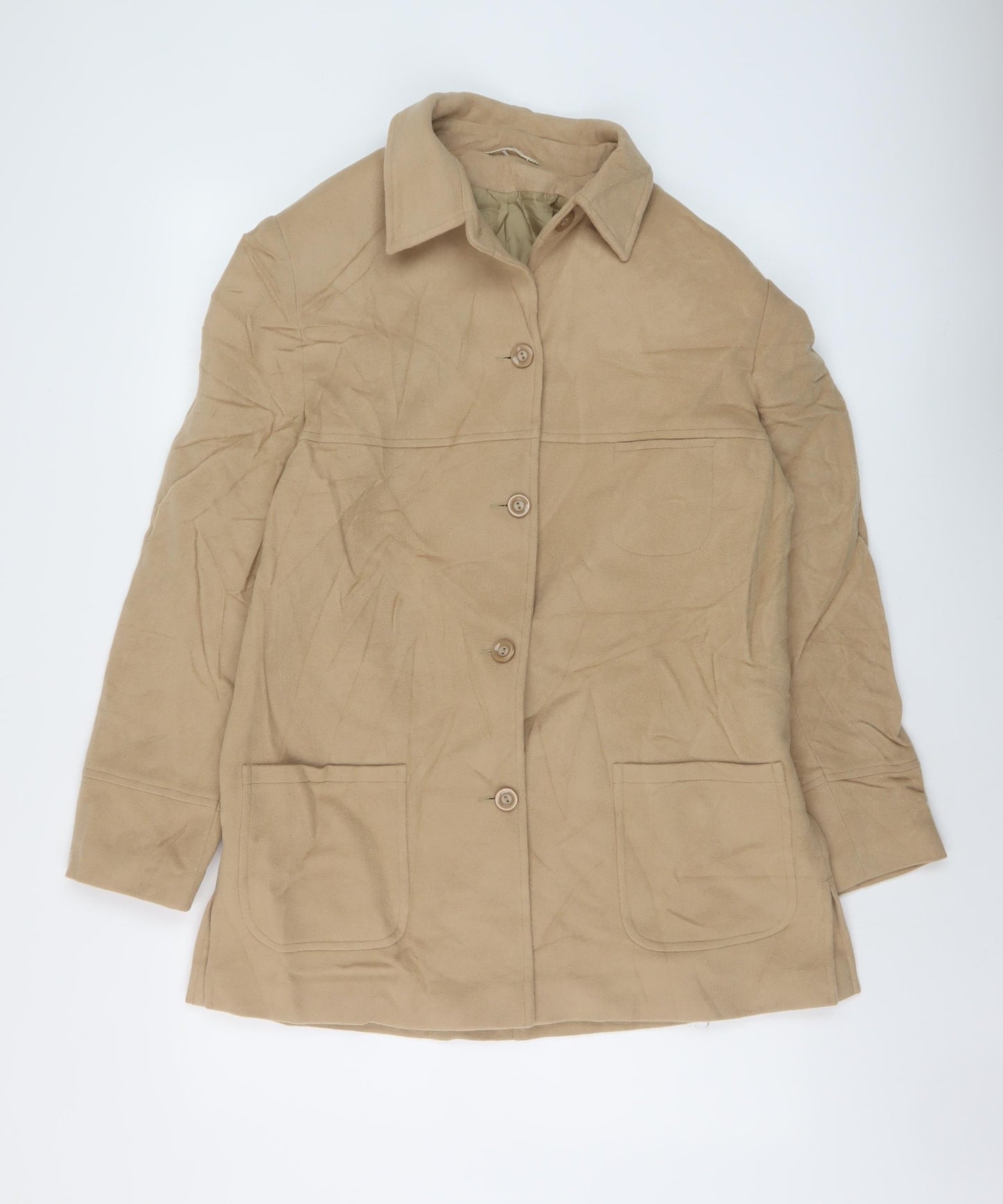 Kristen Womens Beige Overcoat Coat Size 16 Button
