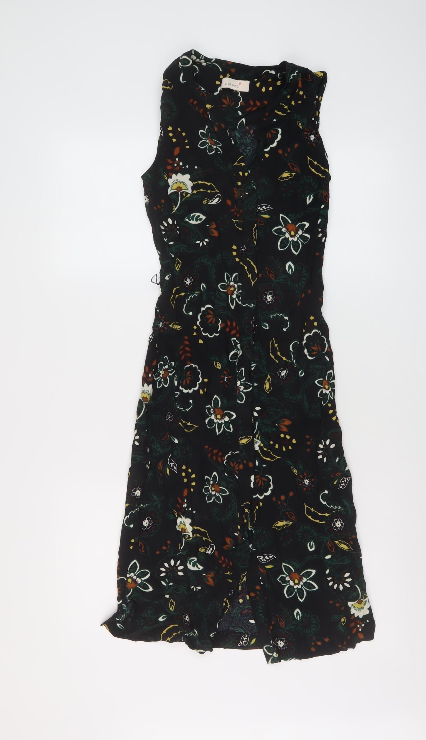 Per Una Womens Black Floral Viscose A-Line Size 8 V-Neck Button