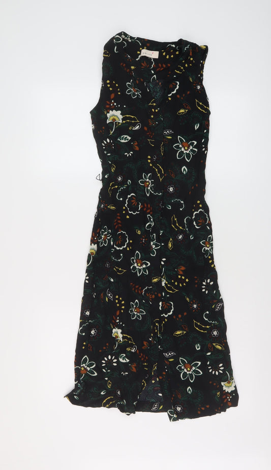 Per Una Womens Black Floral Viscose A-Line Size 8 V-Neck Button