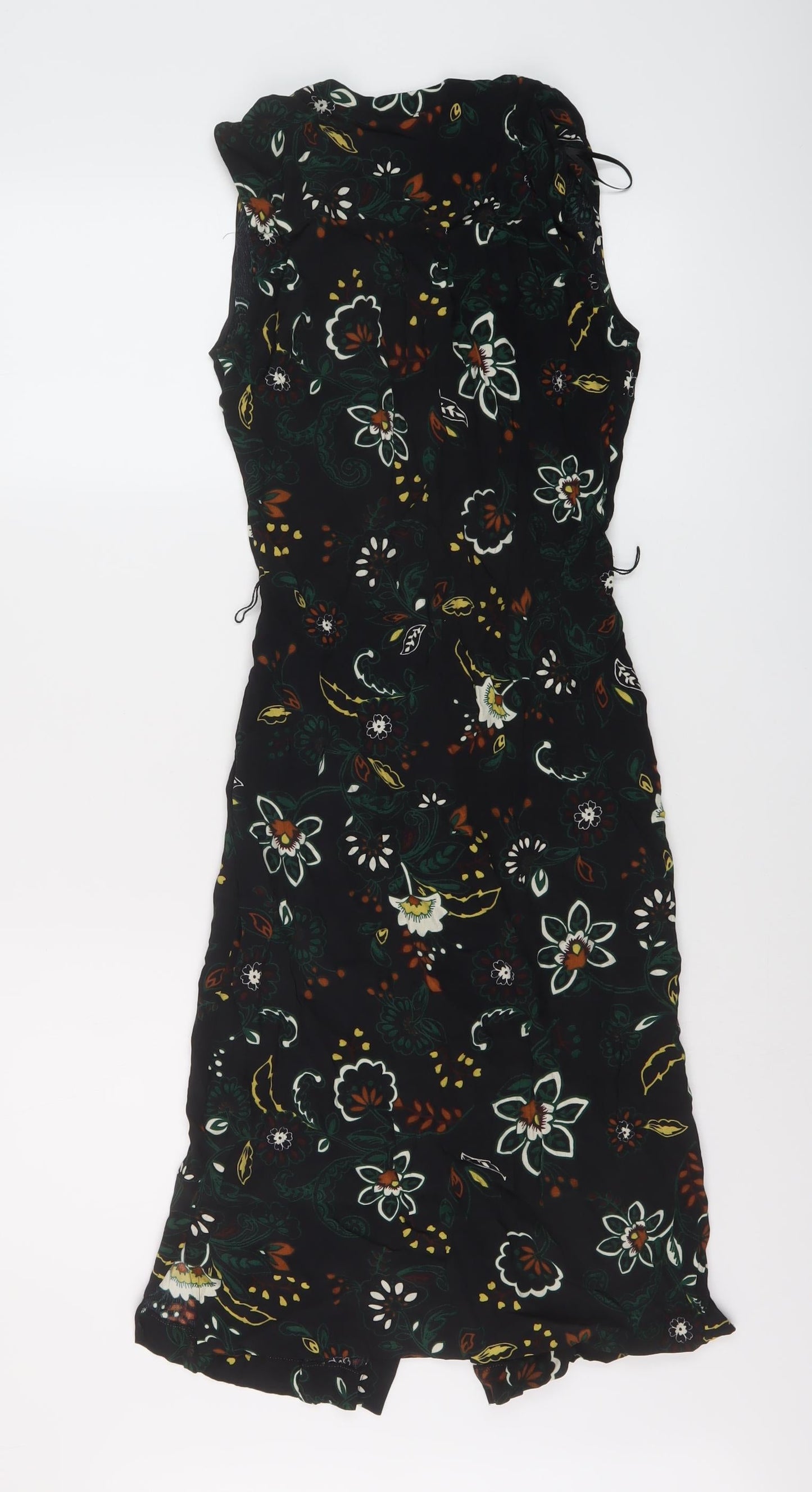 Per Una Womens Black Floral Viscose A-Line Size 8 V-Neck Button