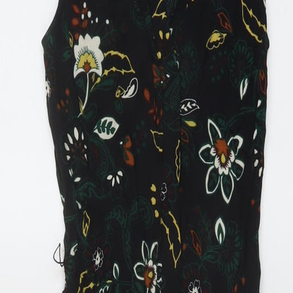 Per Una Womens Black Floral Viscose A-Line Size 8 V-Neck Button