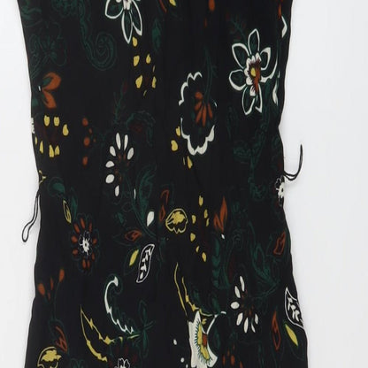 Per Una Womens Black Floral Viscose A-Line Size 8 V-Neck Button